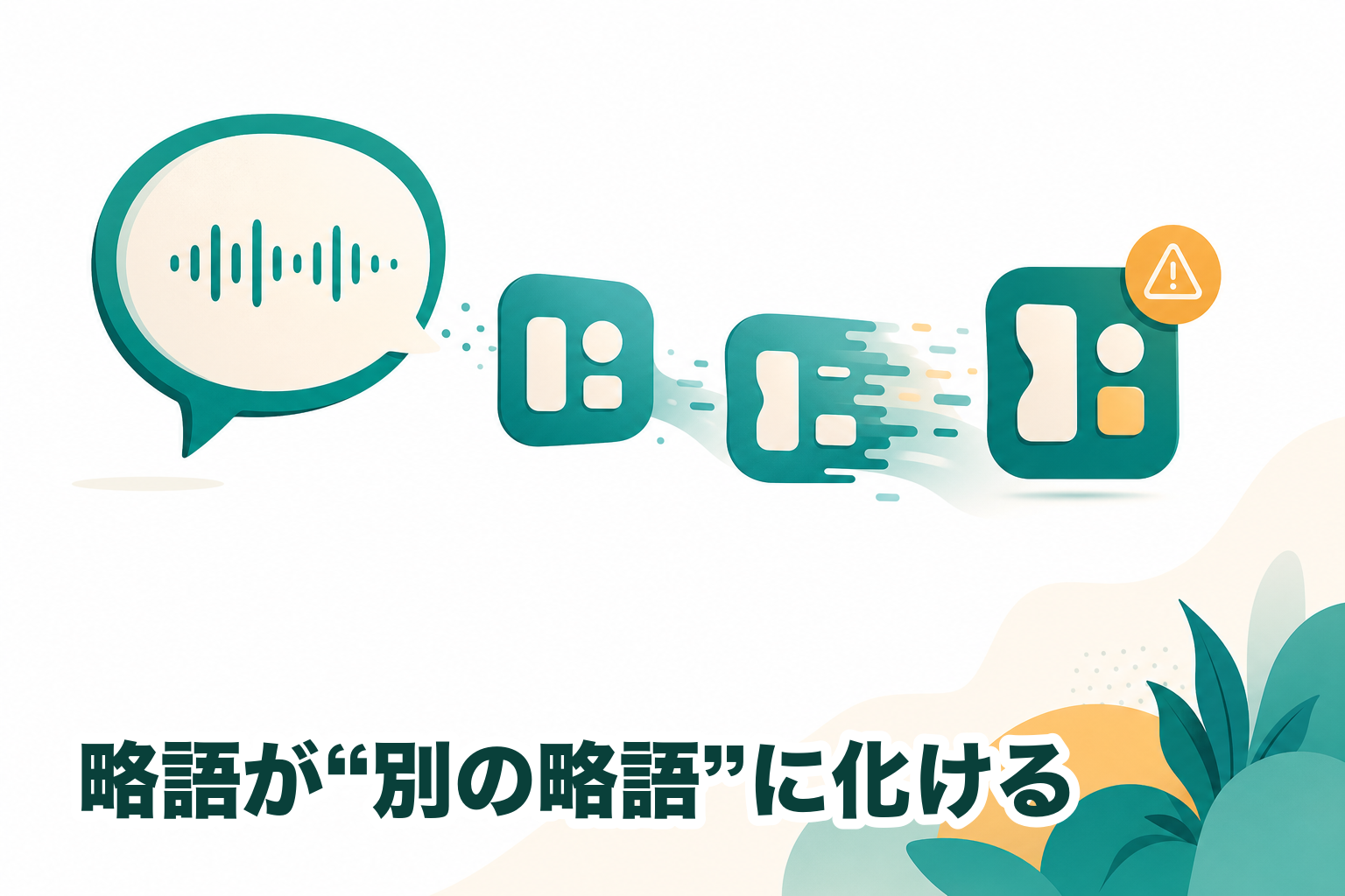 話したビジネス略語が、別の実在する略語へ化けてしまう様子のイメージ